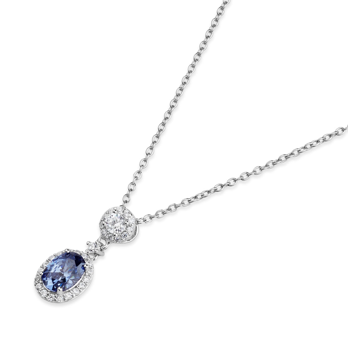 Argento Silver Double Halo Tanzanite Necklace