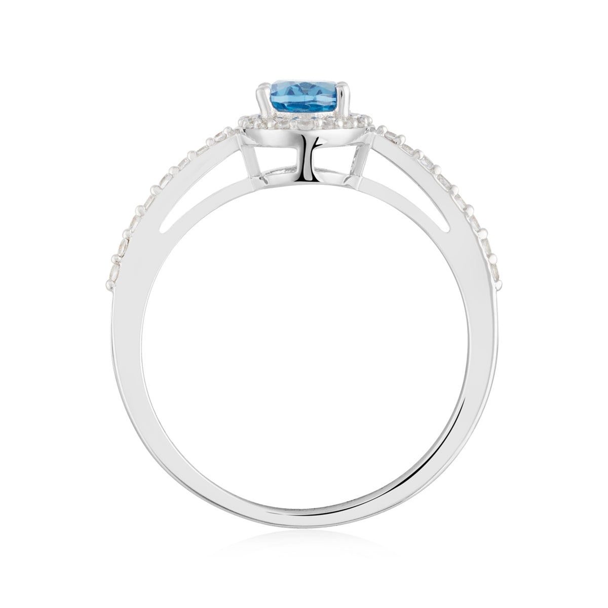 Argento Silver Light Blue Oval Halo Ring