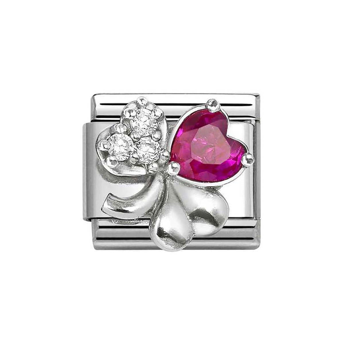 Nomination Silver White and Red CZ Clover Charm