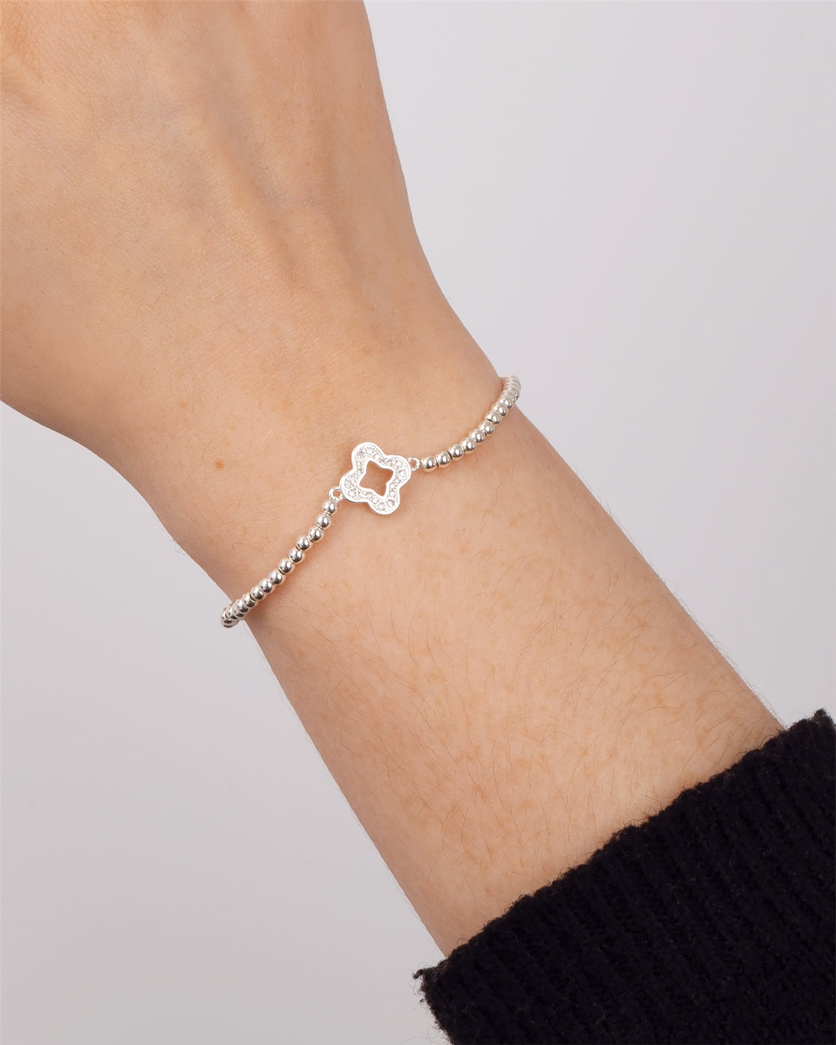 August Woods Silver Open Clover Stretch Bracelet