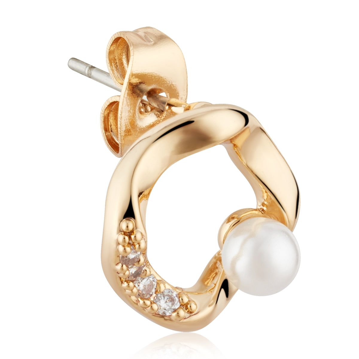 August Woods Gold CZ Molten Circle Pearl Studs