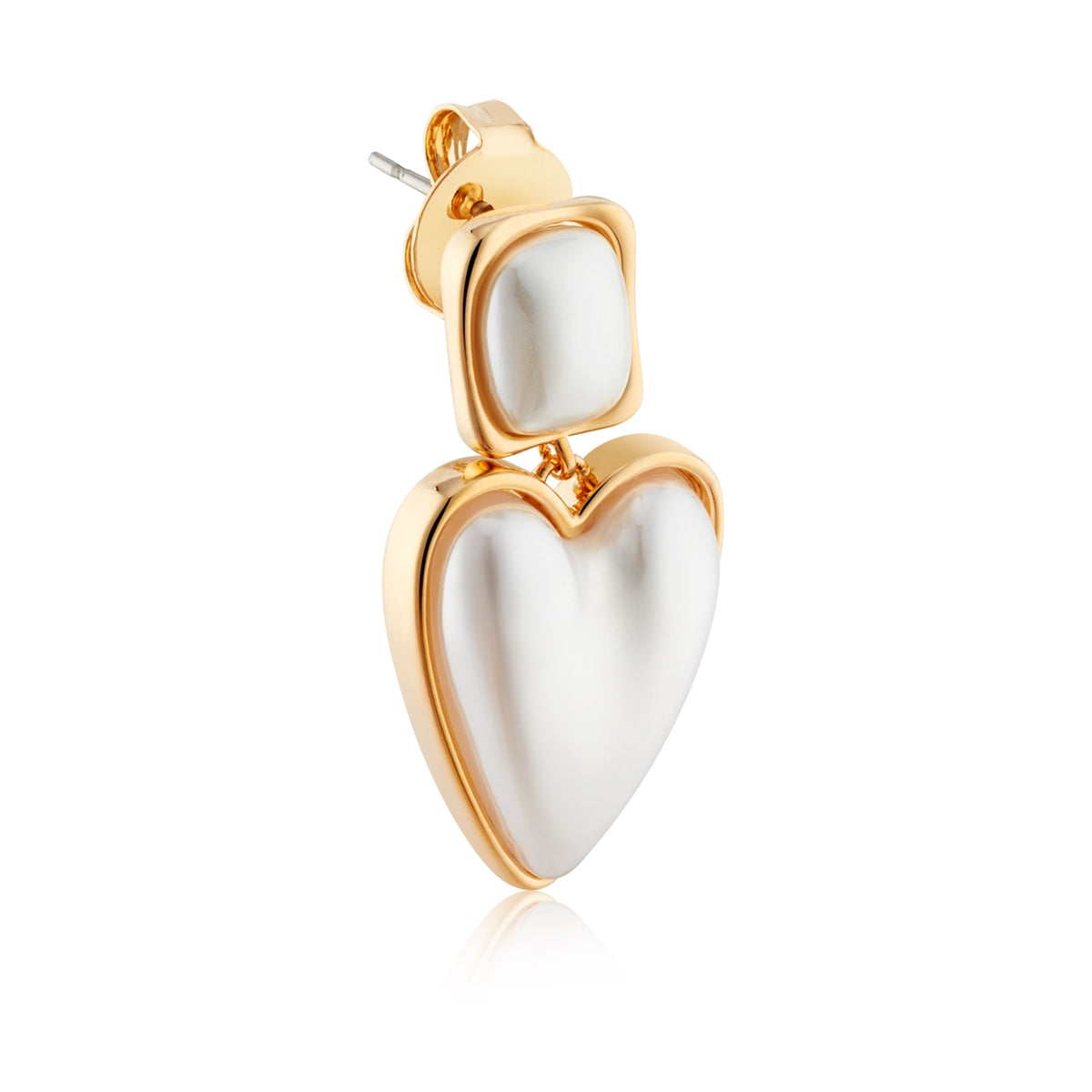 August Woods Gold Double Drop Pearl Heart Earrings