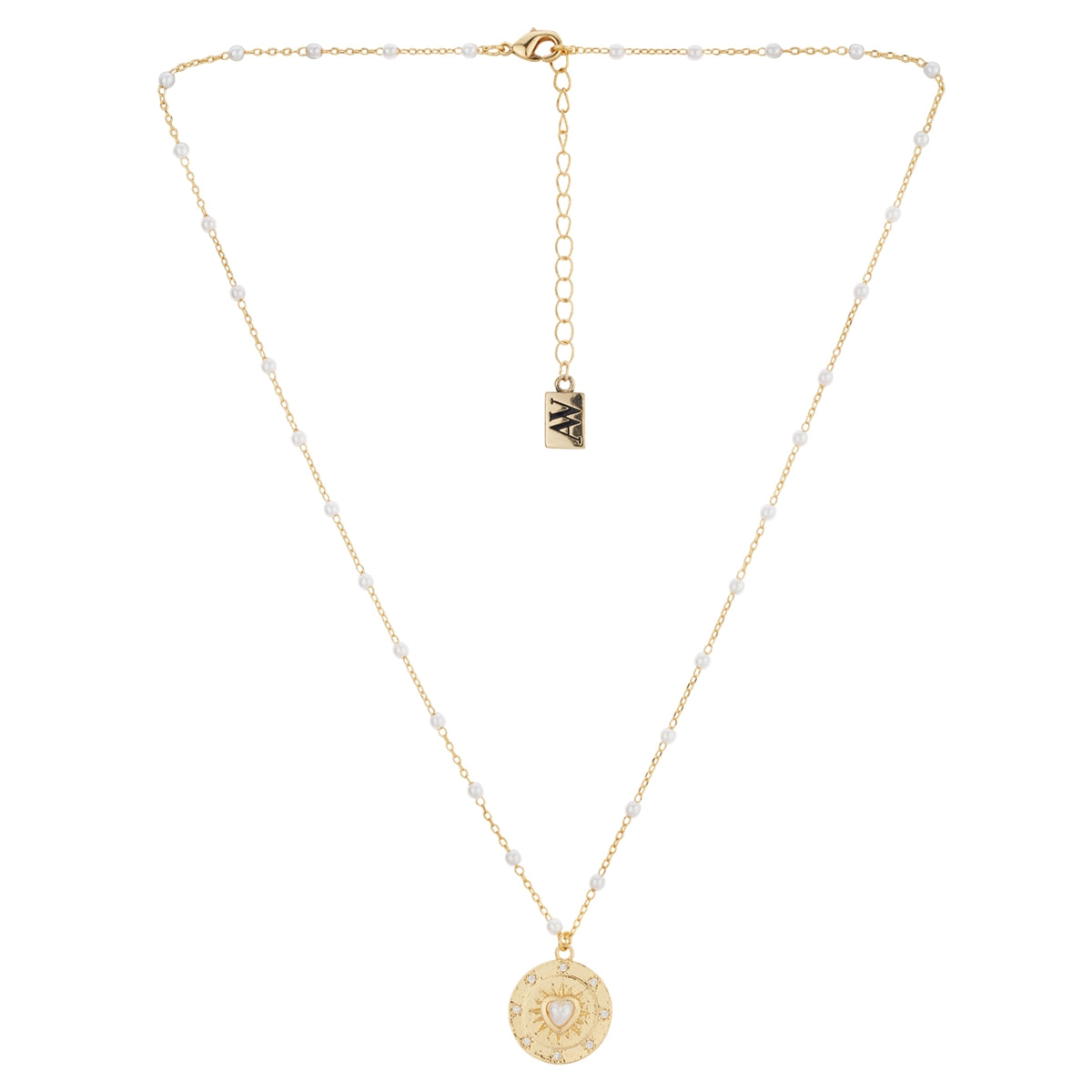 August Woods Gold Pearl Heart Disc Necklace