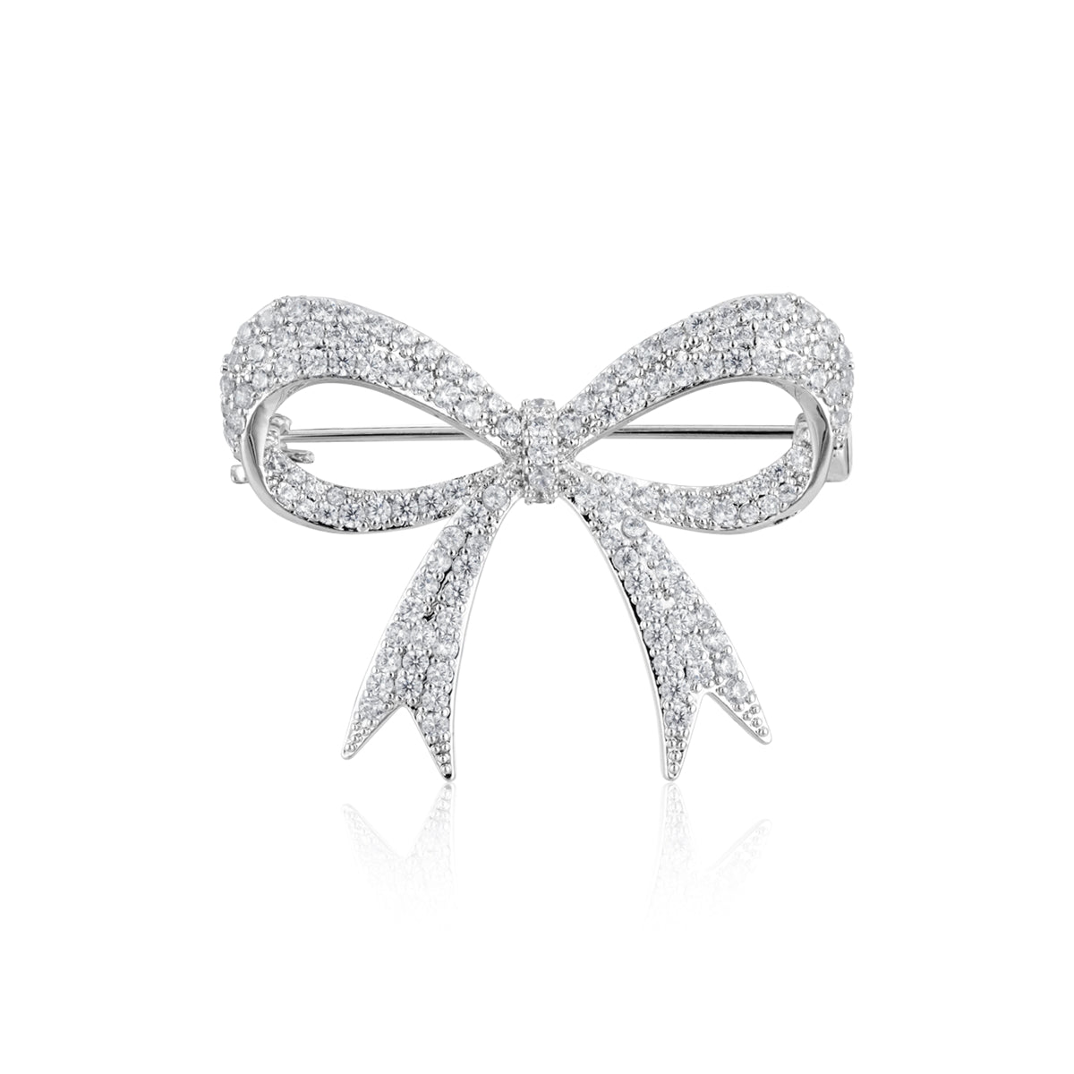 August Woods Silver Pave Bow Brooch