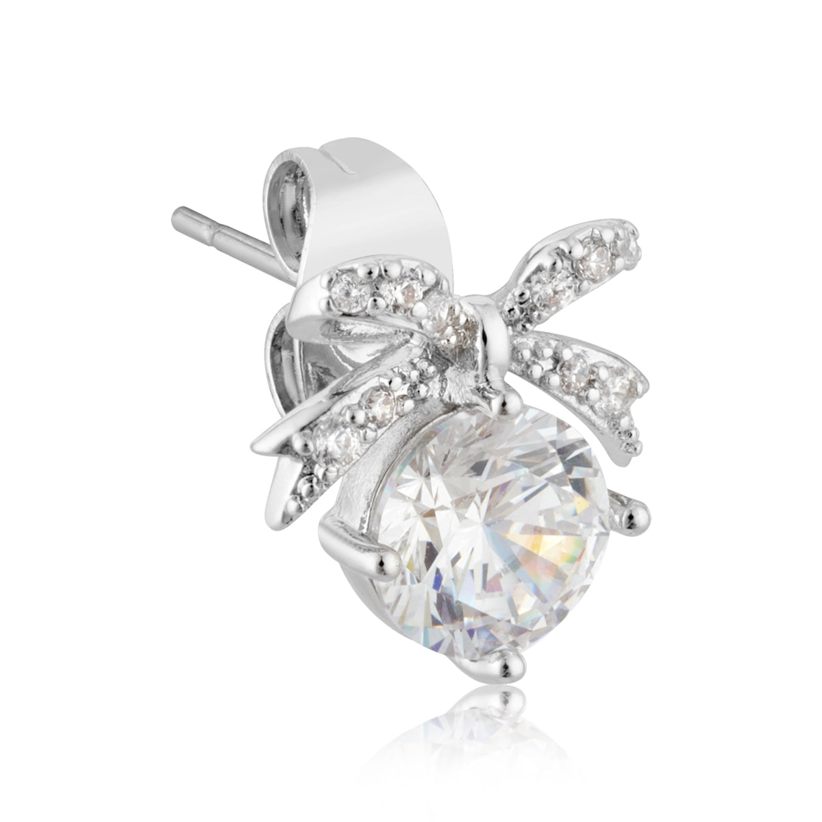 August Woods Silver CZ Solitaire Bow Studs