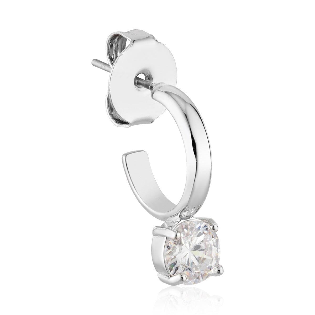 August Woods Silver Solitaire Charm Hoop Earrings
