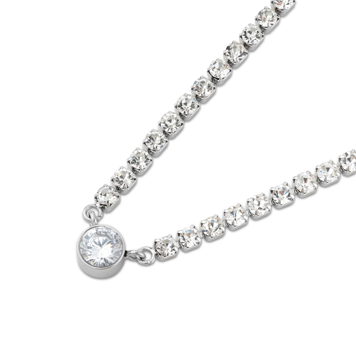 Over & Over Silver Stainless Steel CZ Tennis Necklace