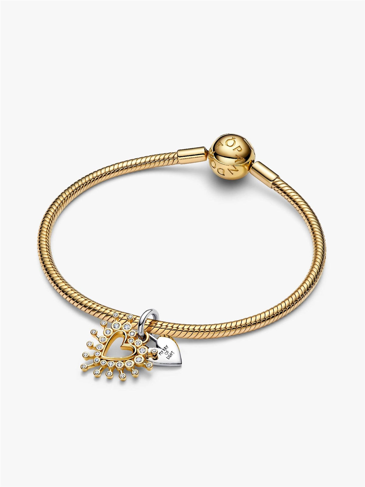 Pandora Gold Two Tone Radiant Heart Double Dangle Charm