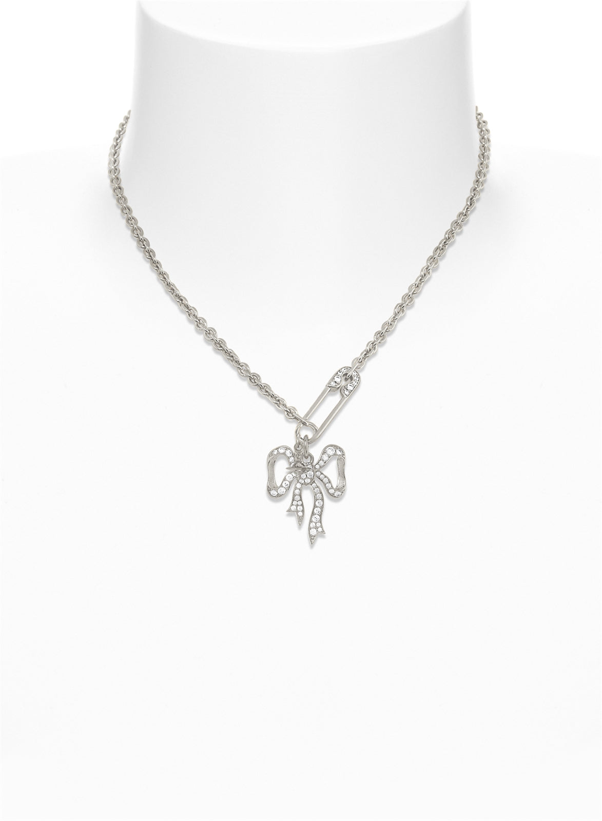 Vivienne Westwood Silver Lilith CZ Bow Pin Necklace