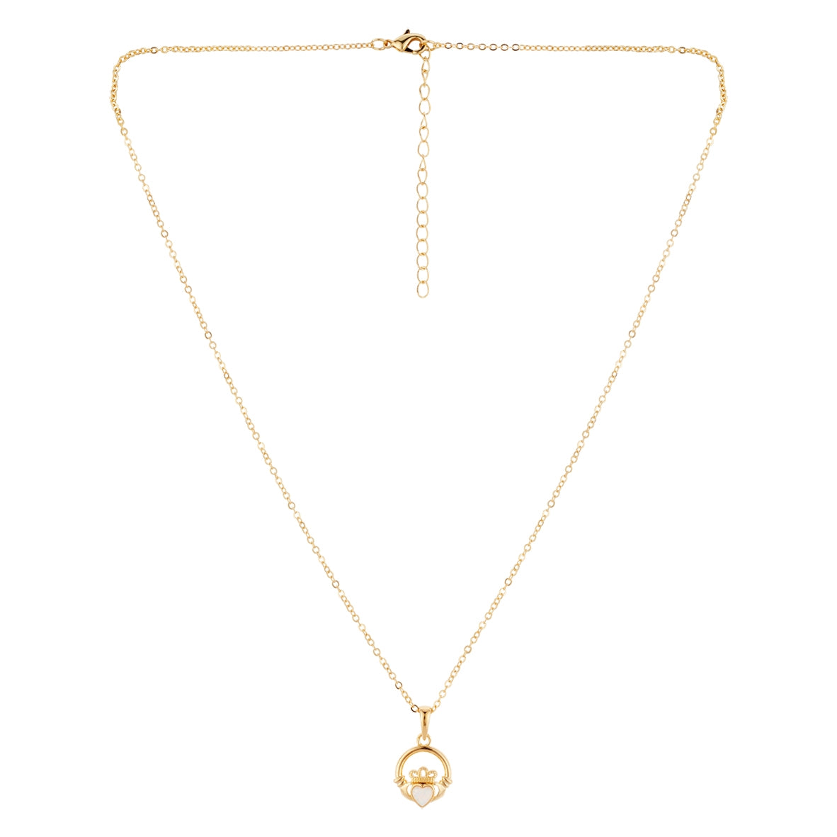 Argento Gold October Opal CZ Claddagh Necklace