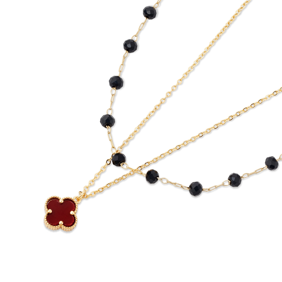 August Woods Gold Burgundy Clover Beaded Necklace