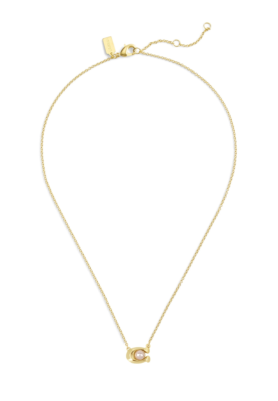 Coach Gold C Pink Pearl Starter Necklace