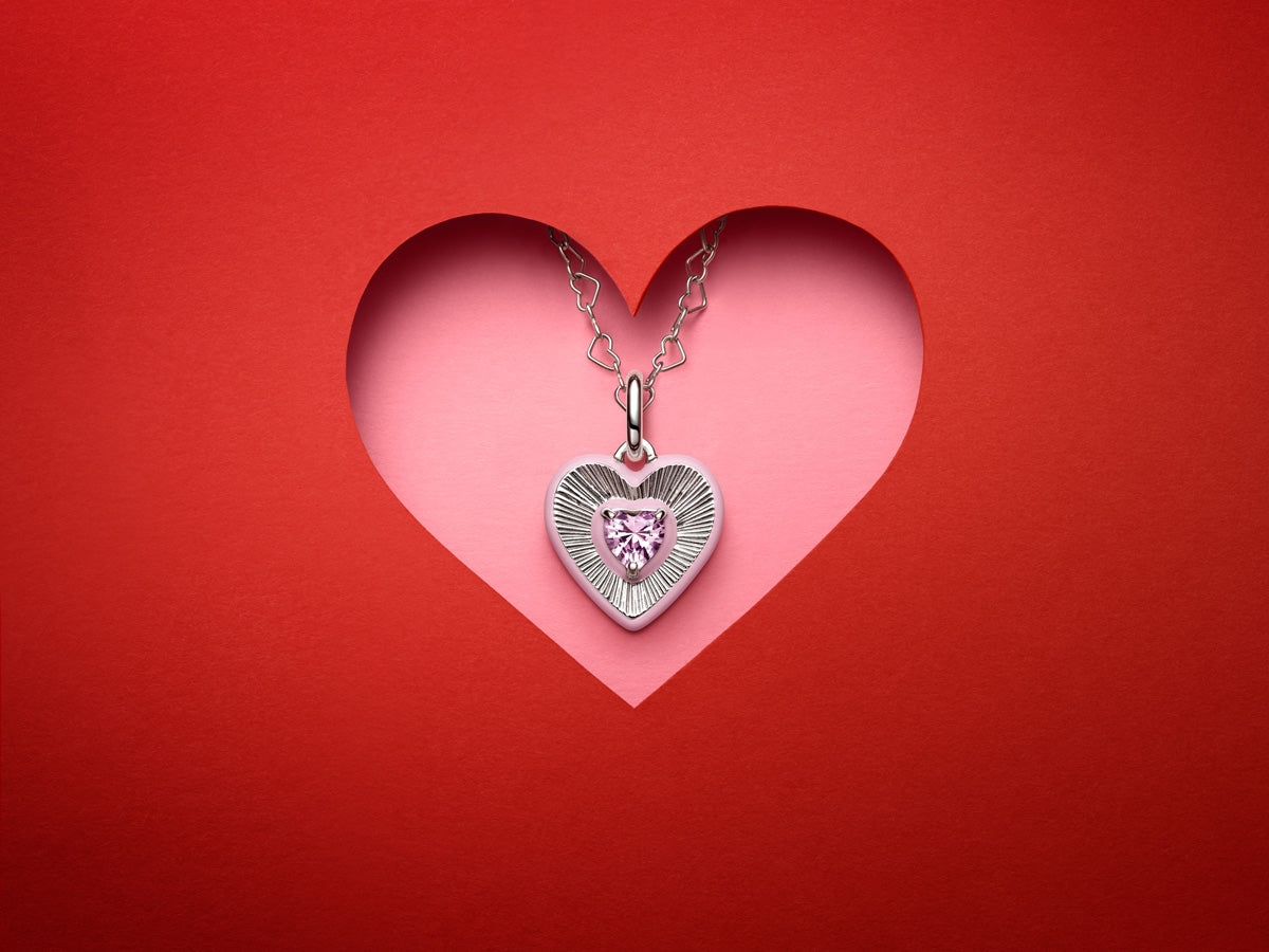 Pandora Silver Radiating Pink Heart Medallion Charm