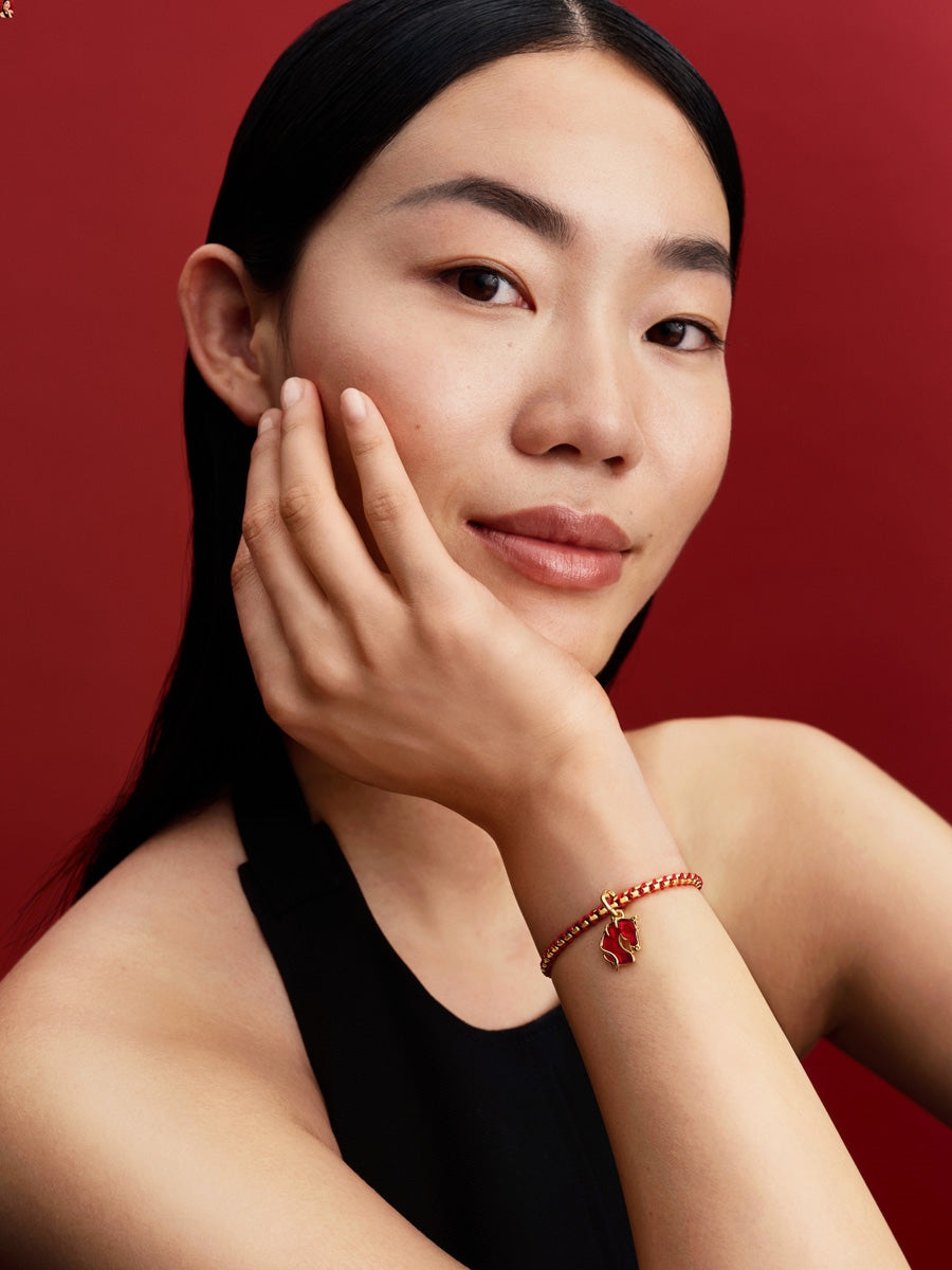 Pandora Gold Red Cord Snake Chain Bracelet
