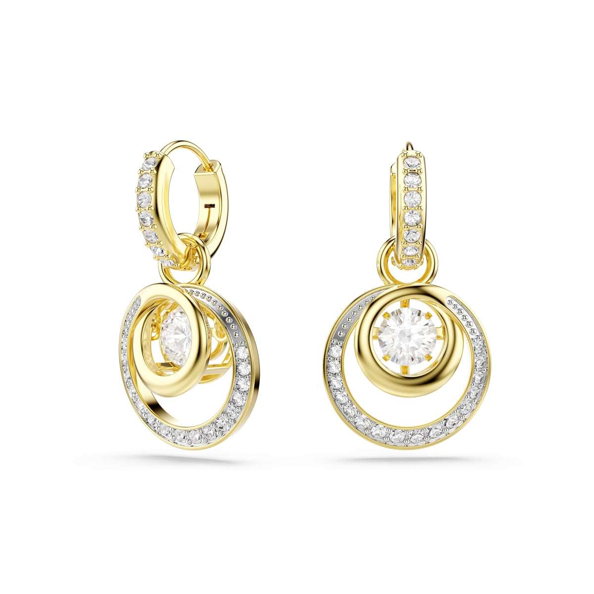 Swarovski Gold Hyperbola Round Cut Crystal Drop Hoop Earrings