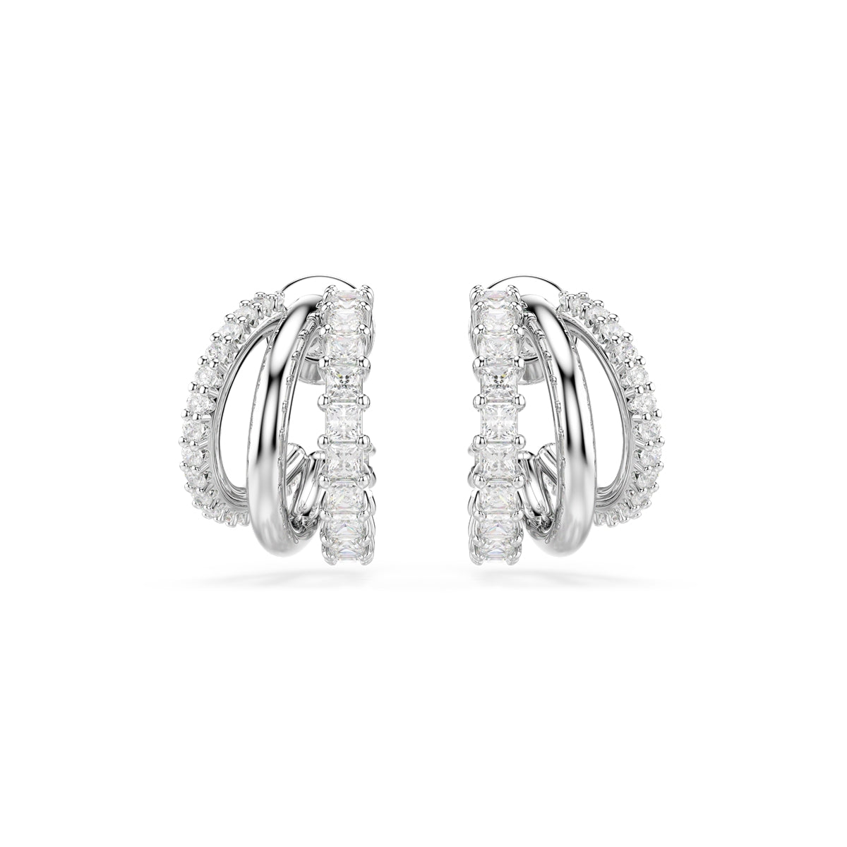 Swarovski Rhodium Plated Hyperbola Round Cut Double Hoop Earrings