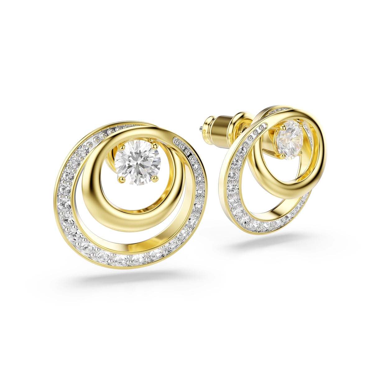 Swarovski Gold Hyperbola Round Cut Crystal Stud Earrings