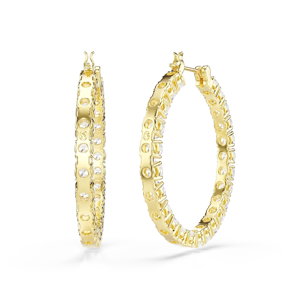 Swarovski Gold Matrix White Round Cut Hoop Earrings