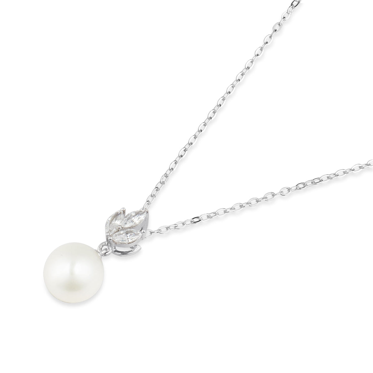 Argento Silver Floral Marquise Pearl Necklace