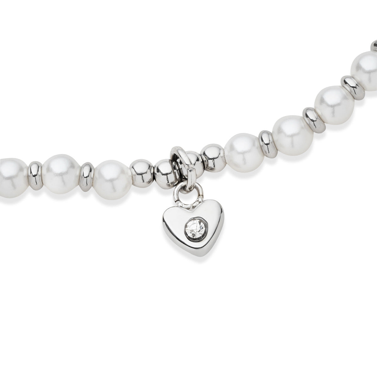 Over & Over Silver Stainless Steel Mini Heart Pearl Bracelet
