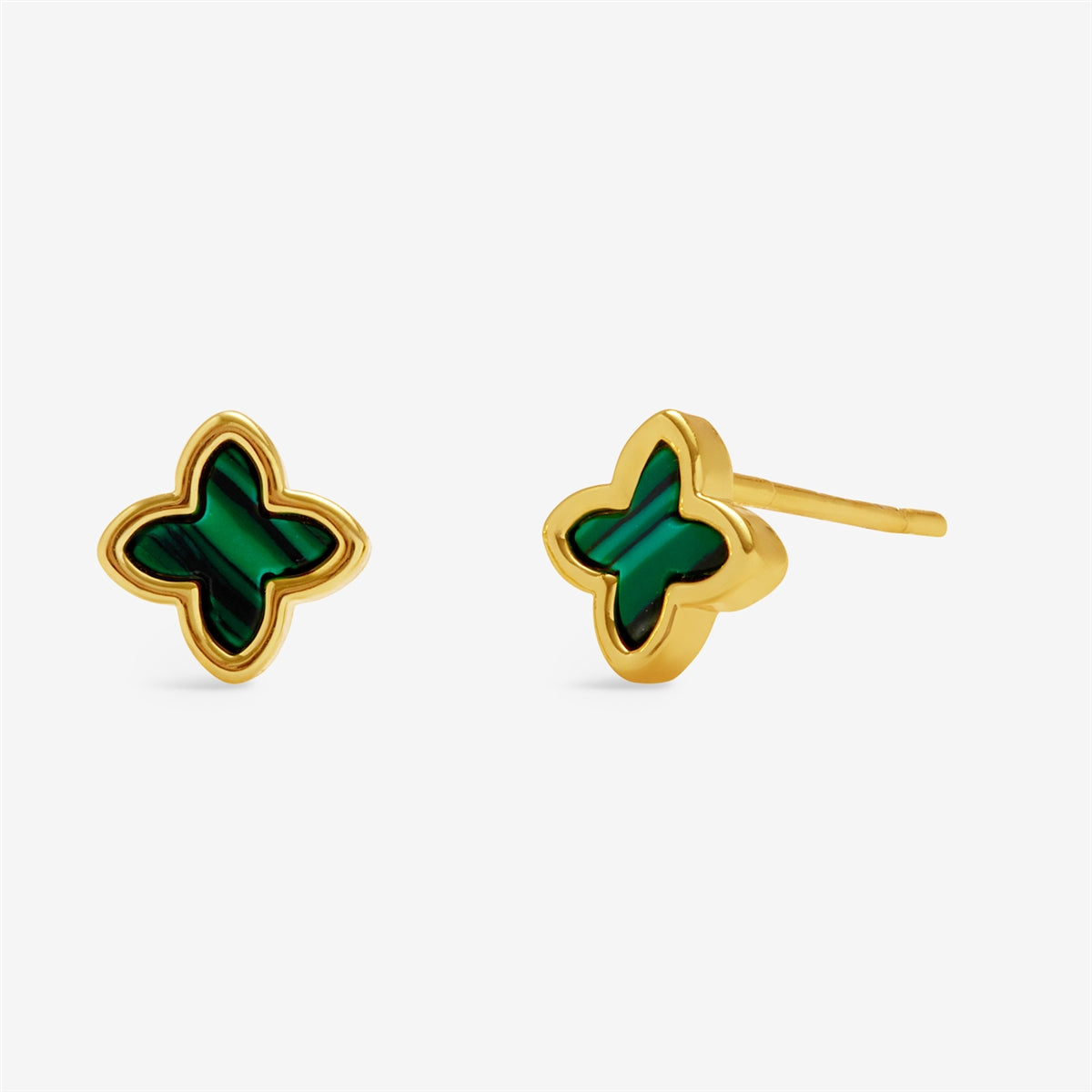 Joma Gold Green Clover Stud Earrings