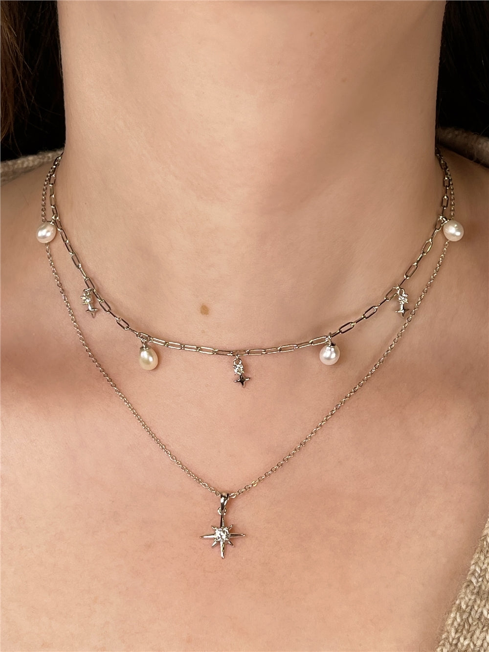 Argento Silver Midnight Star Necklace Stack