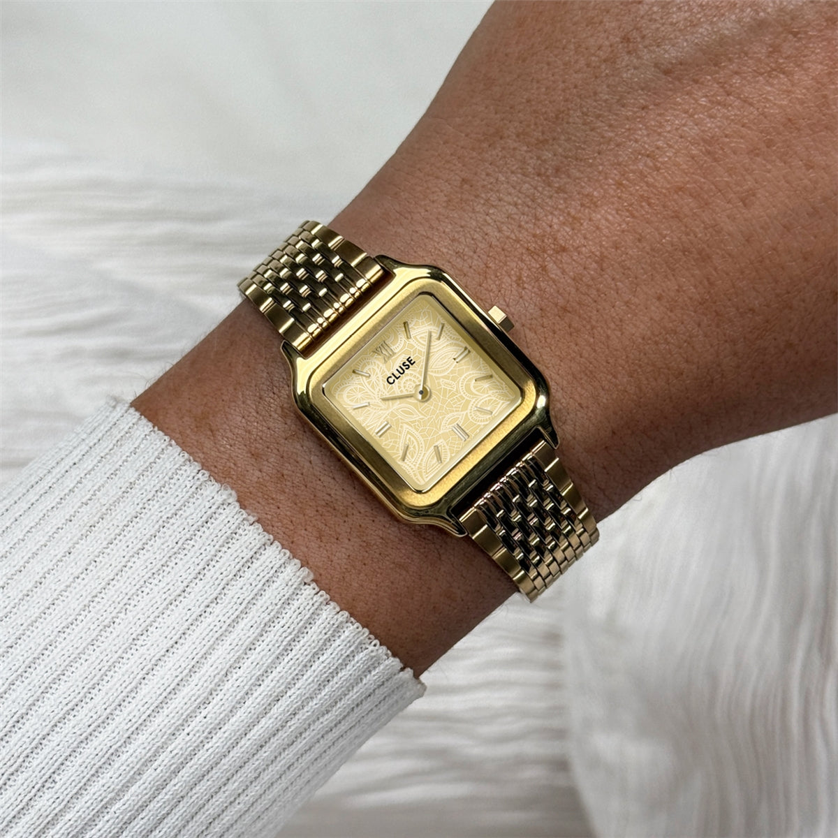 CLUSE Gold Gracieuse Petite Lace Square Watch