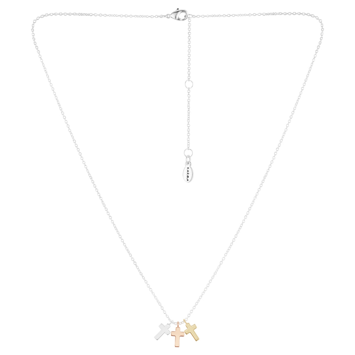 Karma Three Tone Trinity Cross Necklace