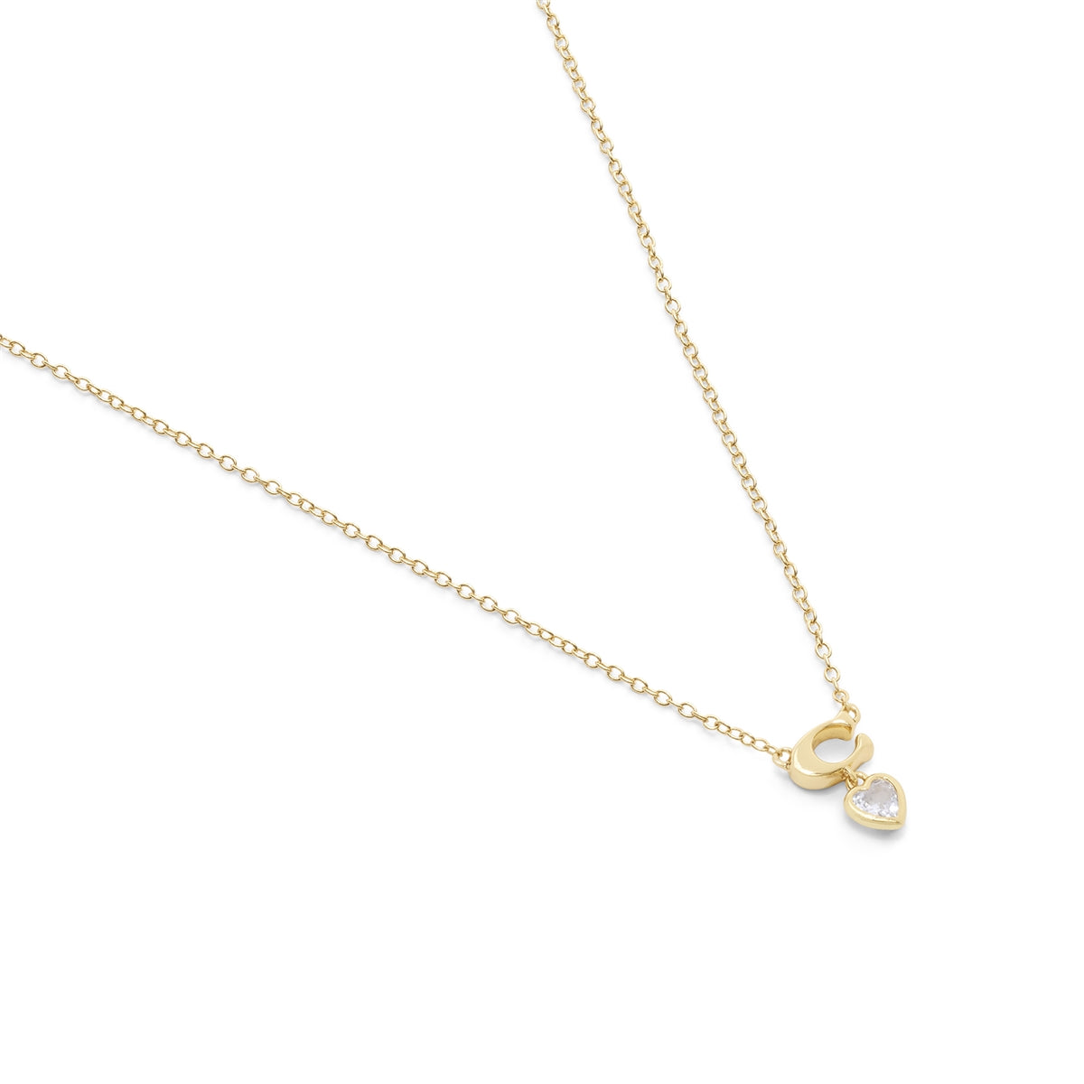 Coach Gold C Logo Crystal Heart Boxed Stud Necklace Set