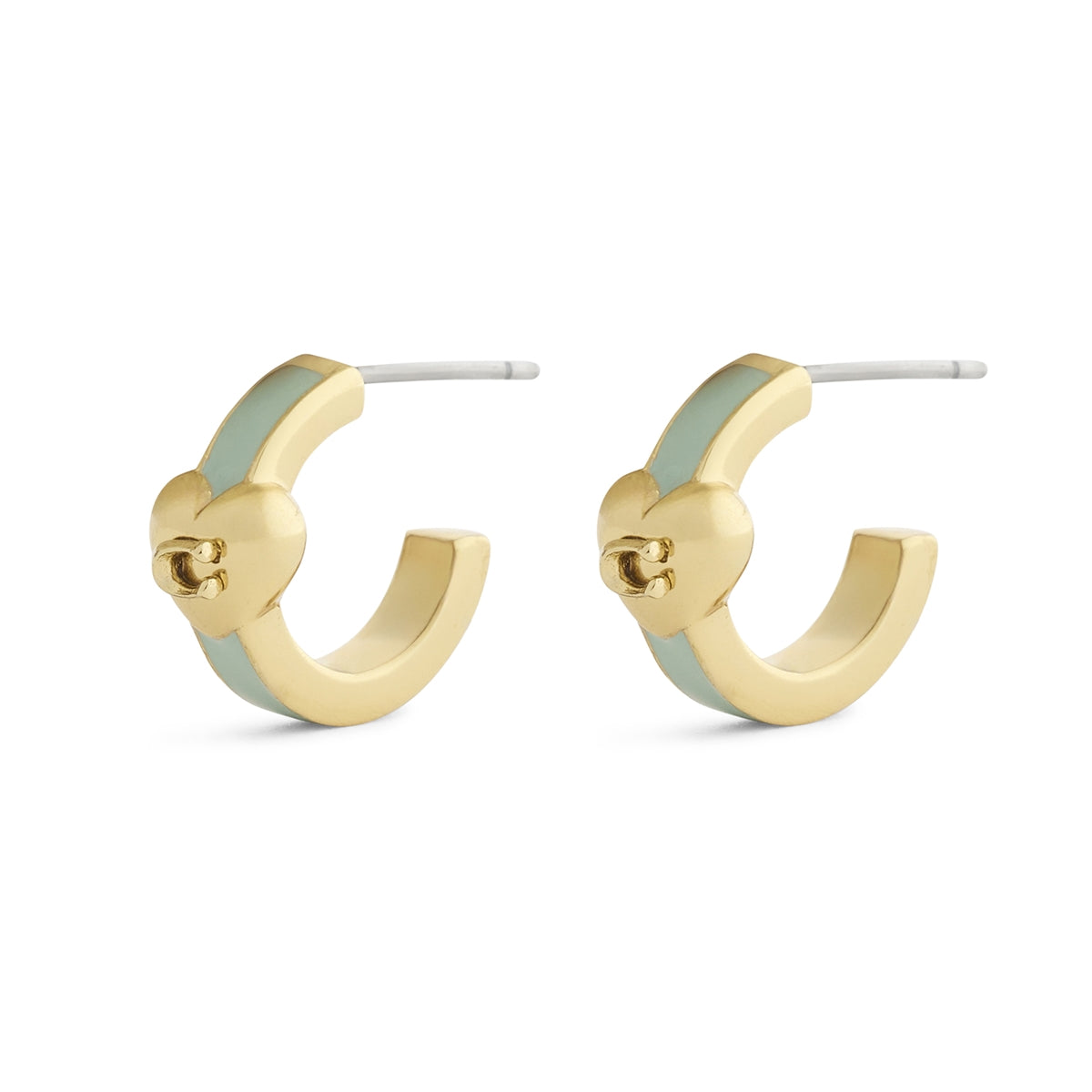 Coach Gold Green Enamel Heart Huggie Earrings