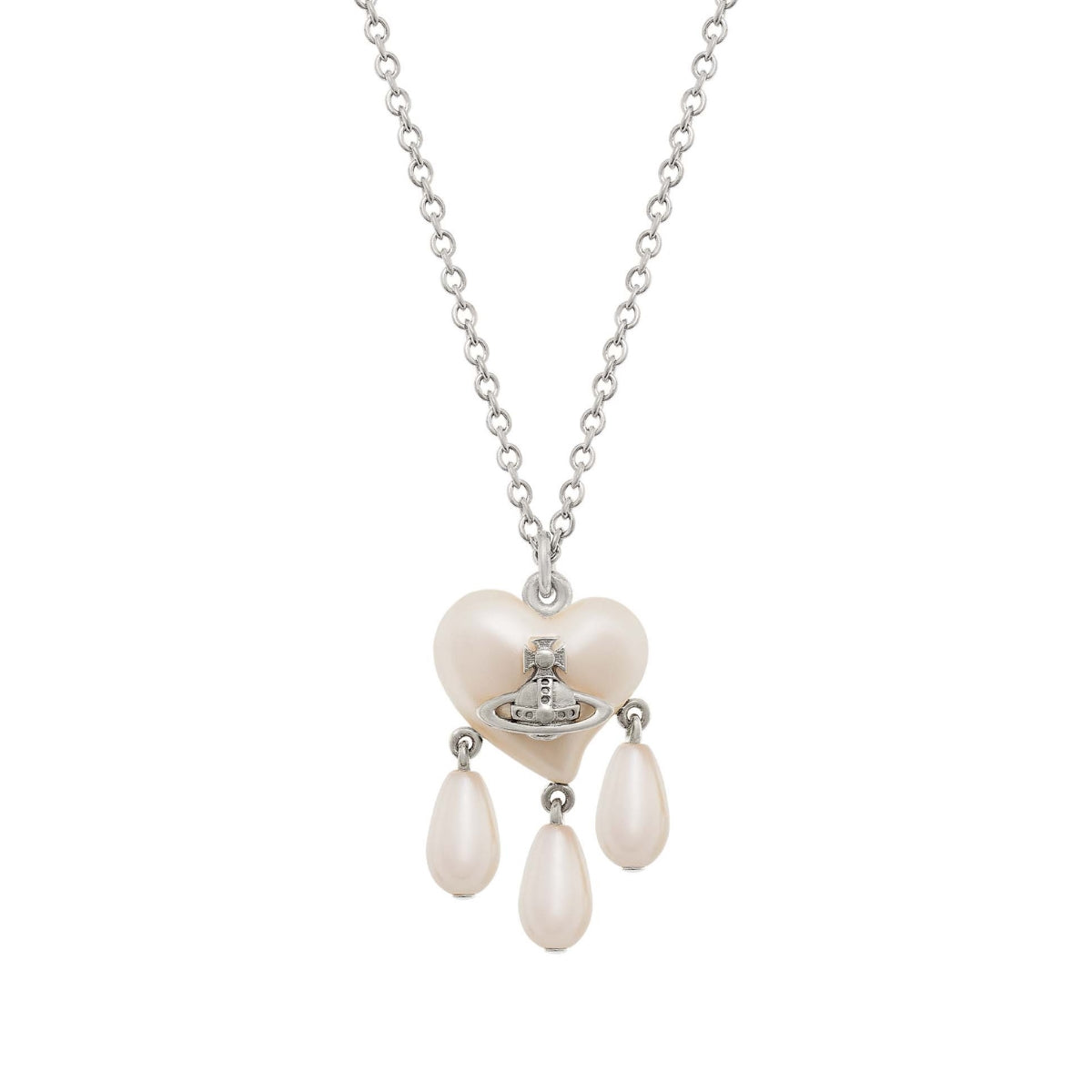 Vivienne Westwood Silver Sheryl Pearl Heart Three Drop Necklace