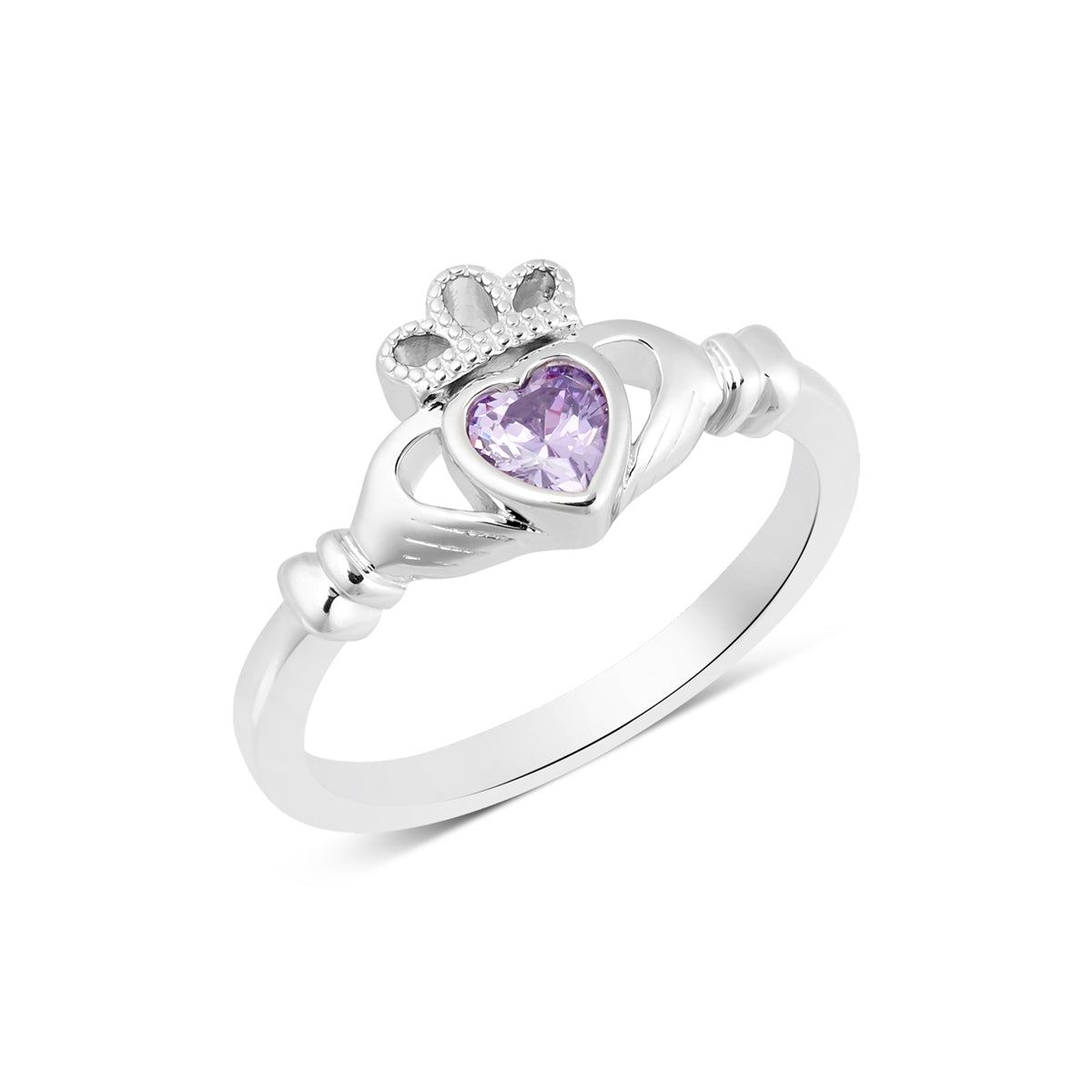 Argento Silver February Amethyst Claddagh Birthstone Ring