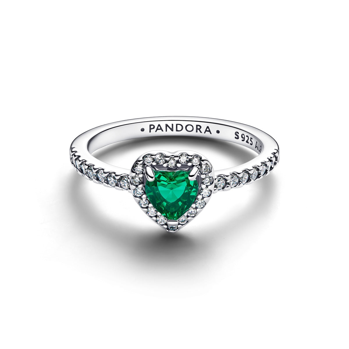 Pandora Silver Elevated Royal Green Heart Ring