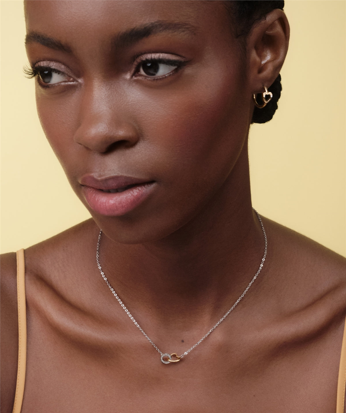 Olivia Burton Silver Kindred Interlink Rose Gold Heart Necklace
