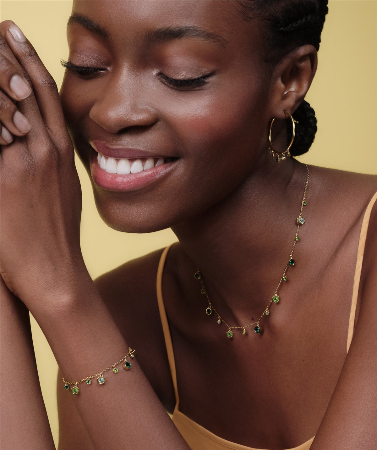 Olivia Burton Gold Mini Droplet Green Bracelet