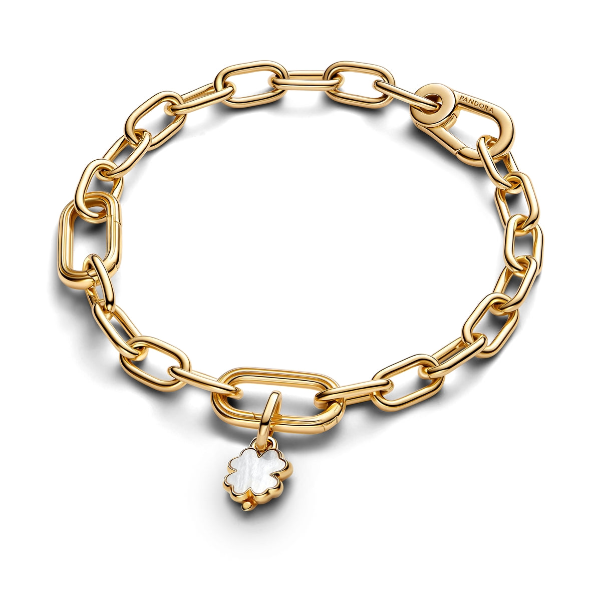 Pandora Gold White Lucky Clover Dangle Charm