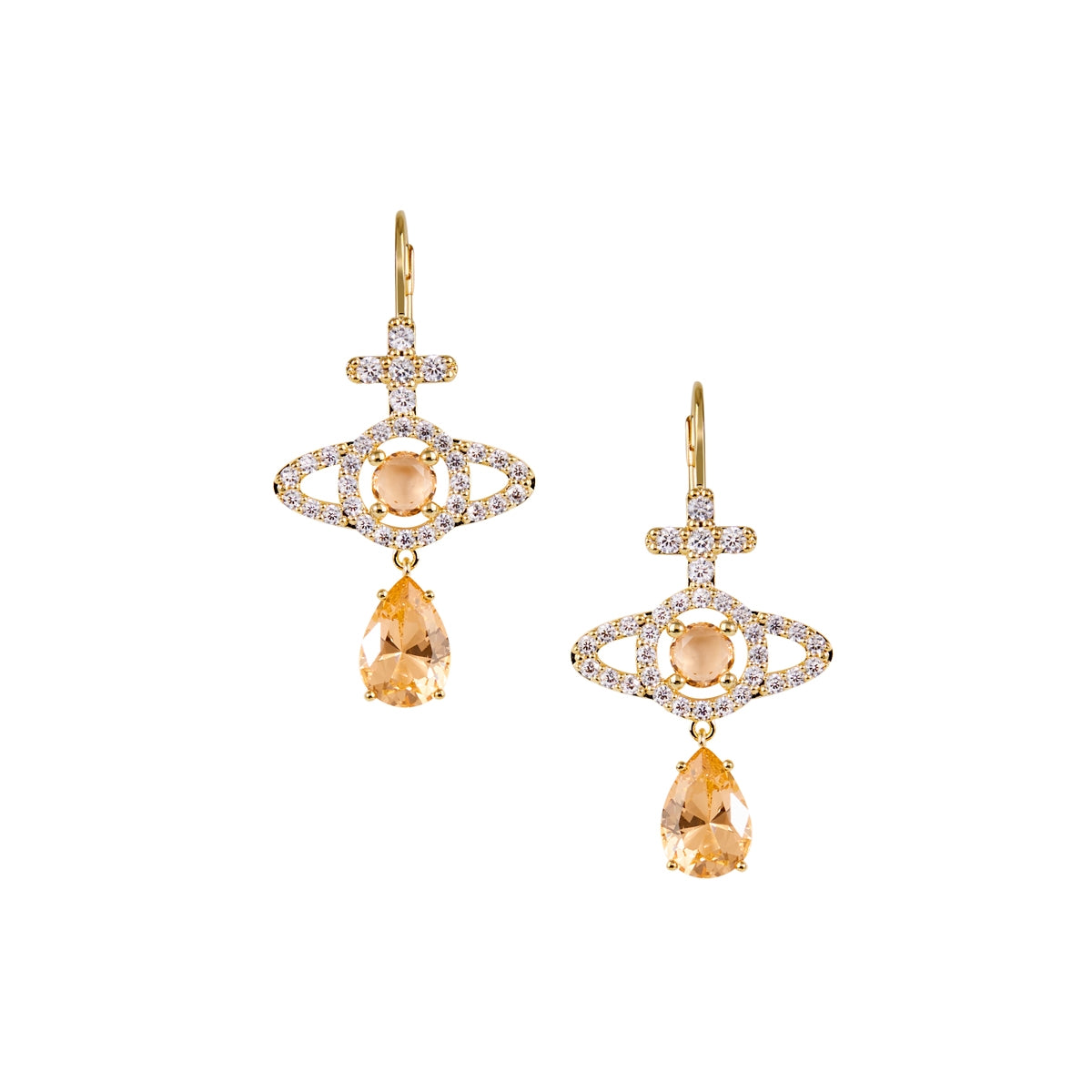 Vivienne Westwood Gold Champagne CZ Olympia Drop Earrings
