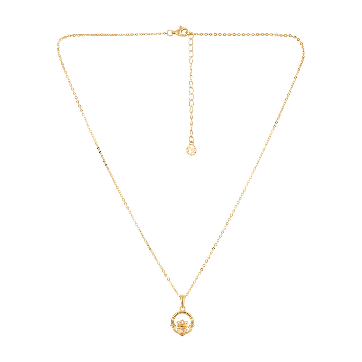 Argento Gold Birthstone November Champagne CZ Claddagh Necklace
