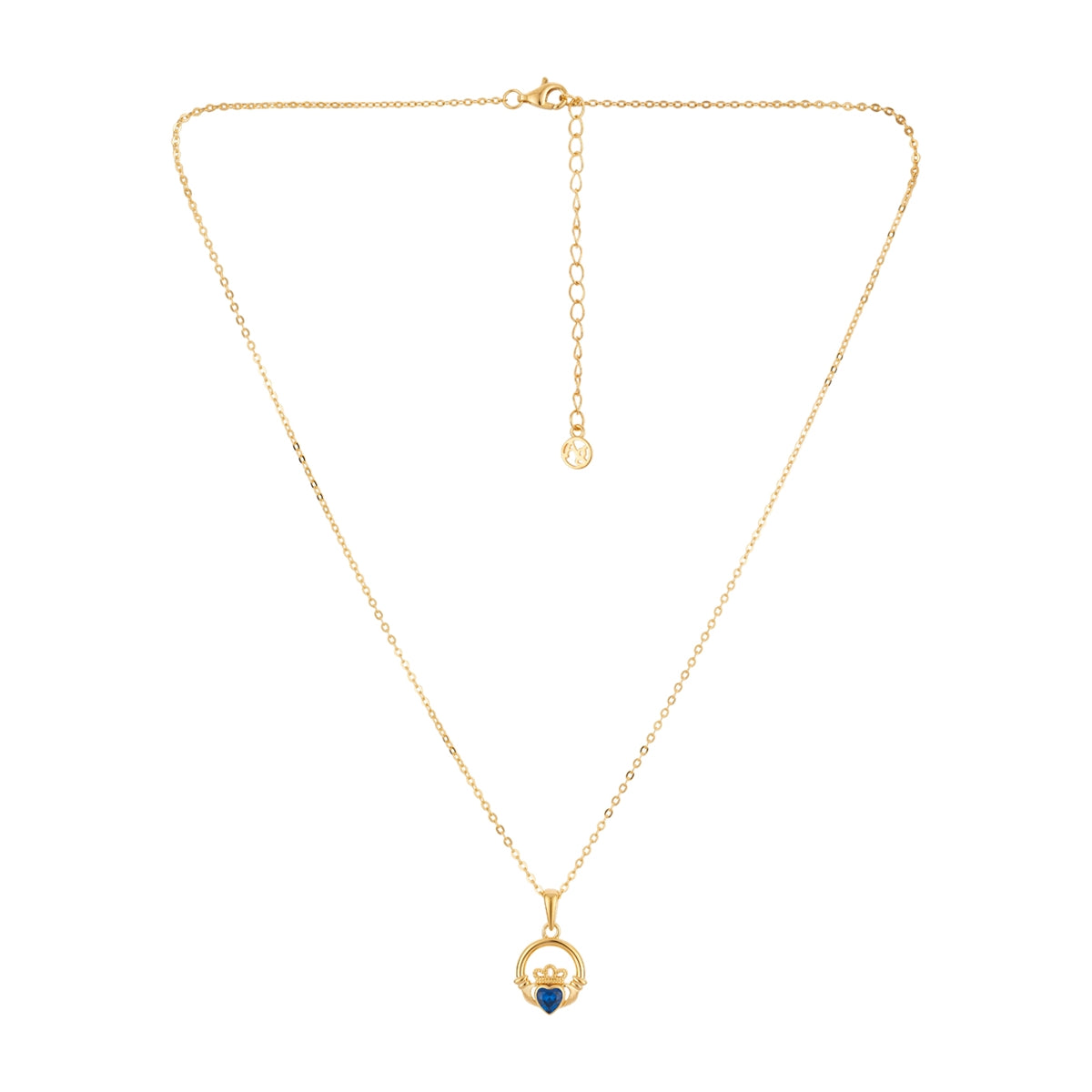 Argento Gold Birthstone September Sapphire CZ Claddagh Necklace