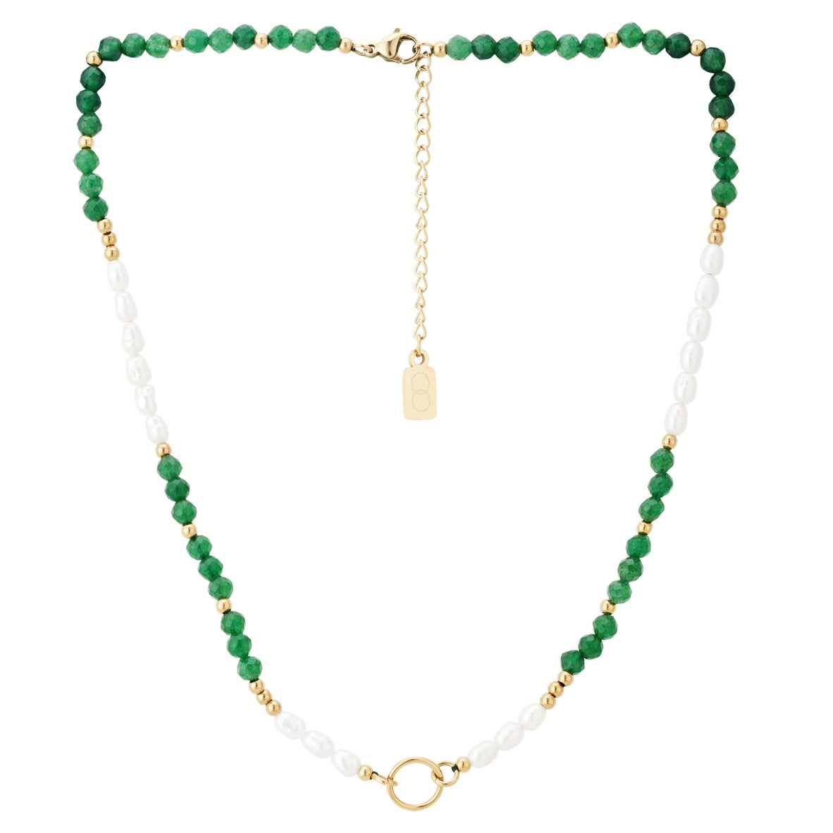Over & Over Gold 14k Plated Green Agate Pearl Charm Necklace