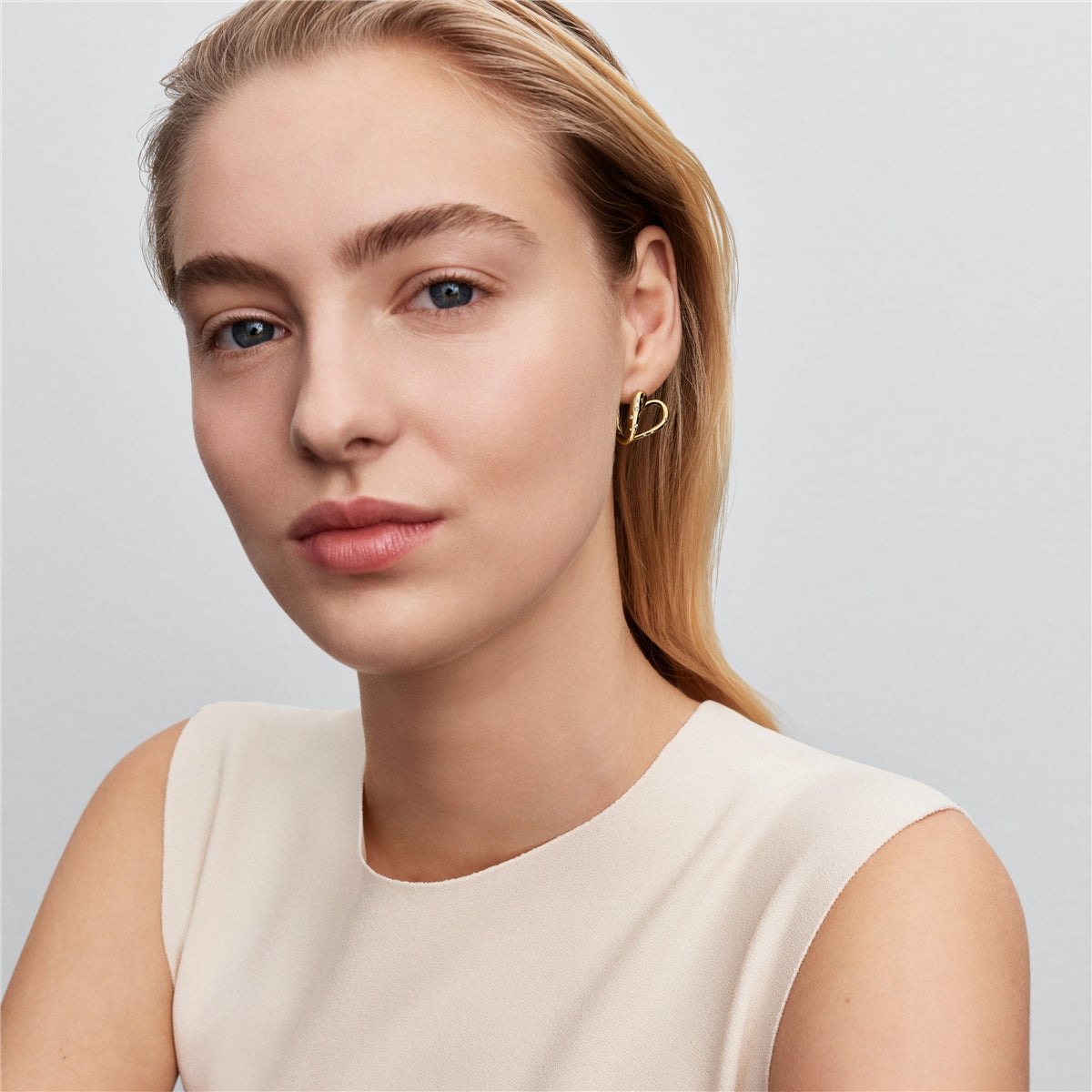 Pandora Gold Organically Shaped Stone-Set Heart Hoop Earrings