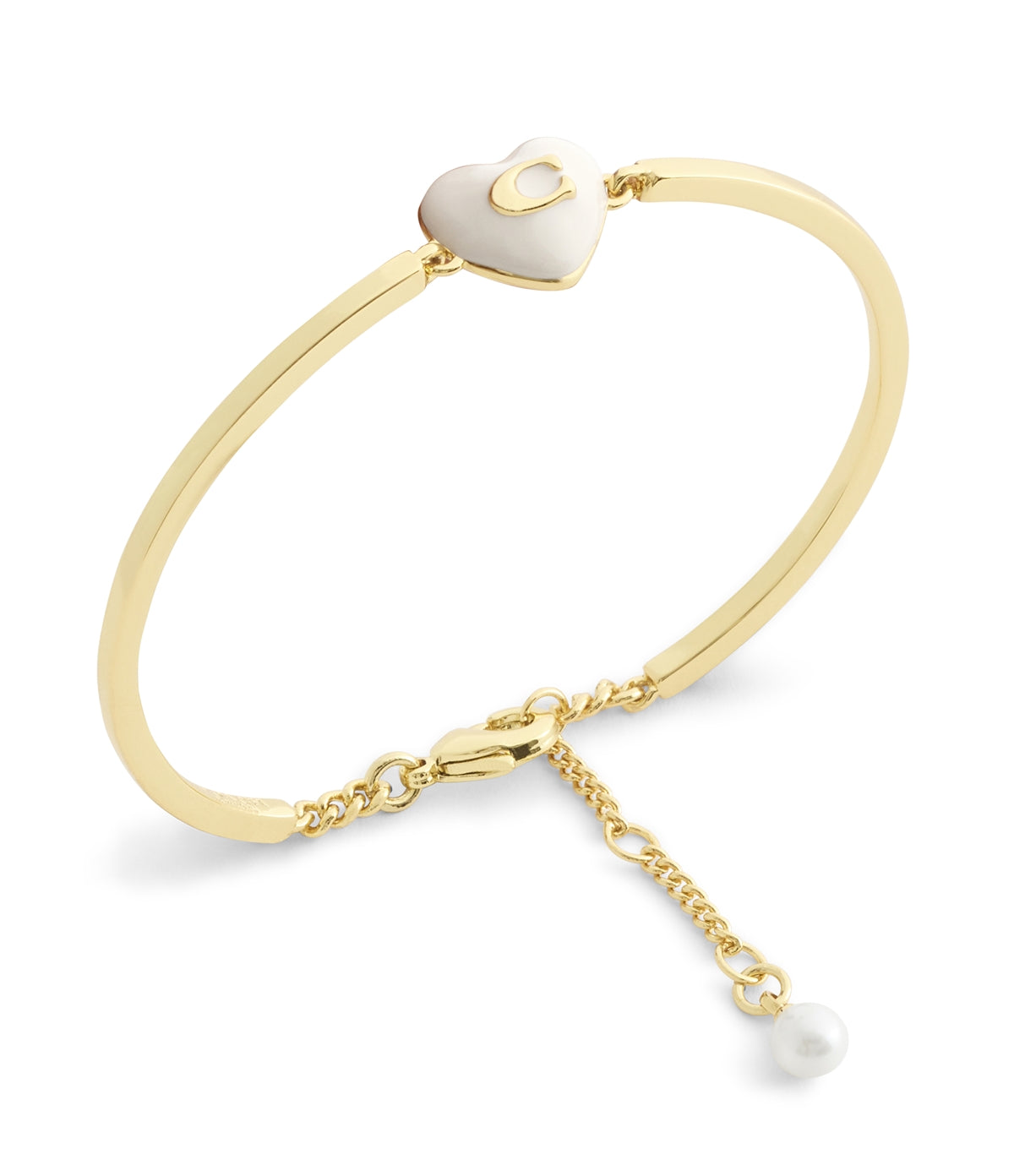 Coach Gold White Enamel Heart Cuff Bracelet