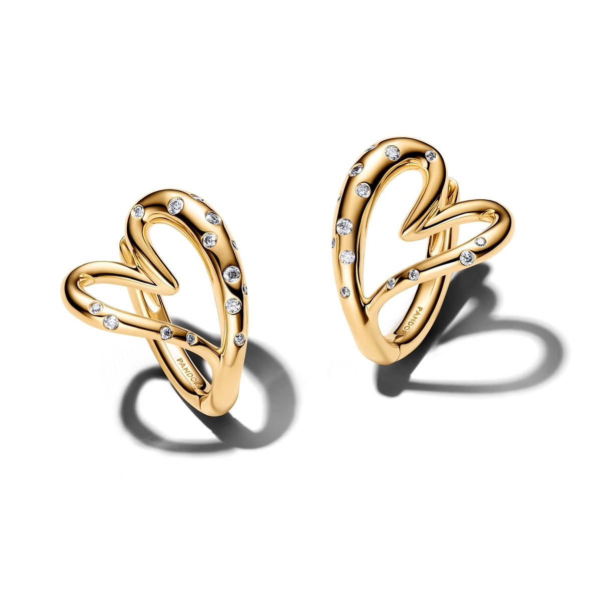 Pandora Gold Organically Shaped Stone-Set Heart Necklace & Earrings Set