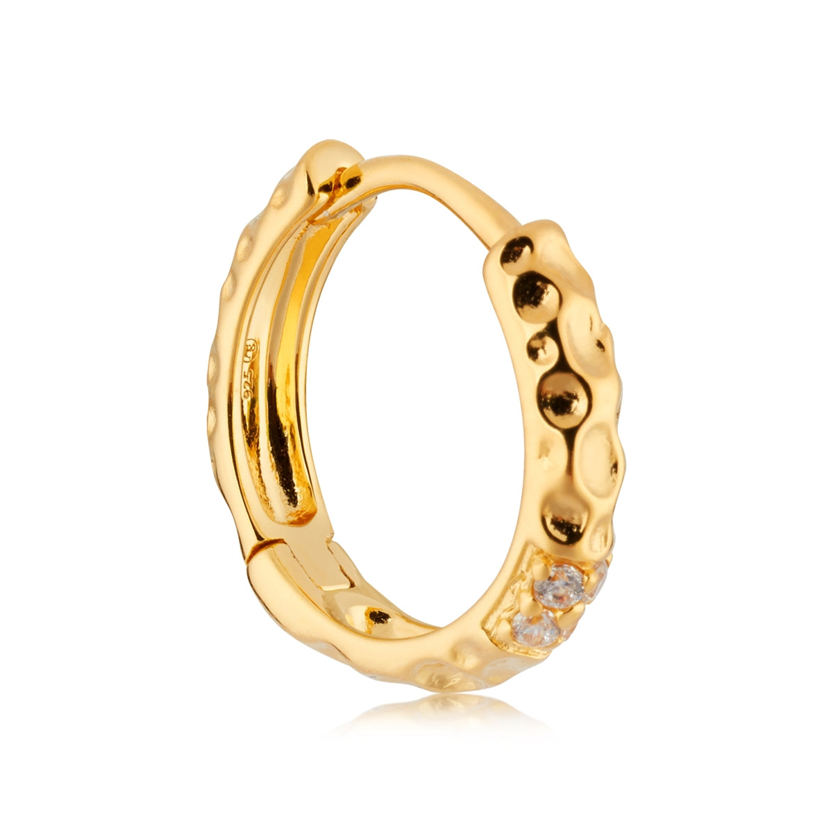 Argento Gold CZ Pavé Hammered Hoop Earrings