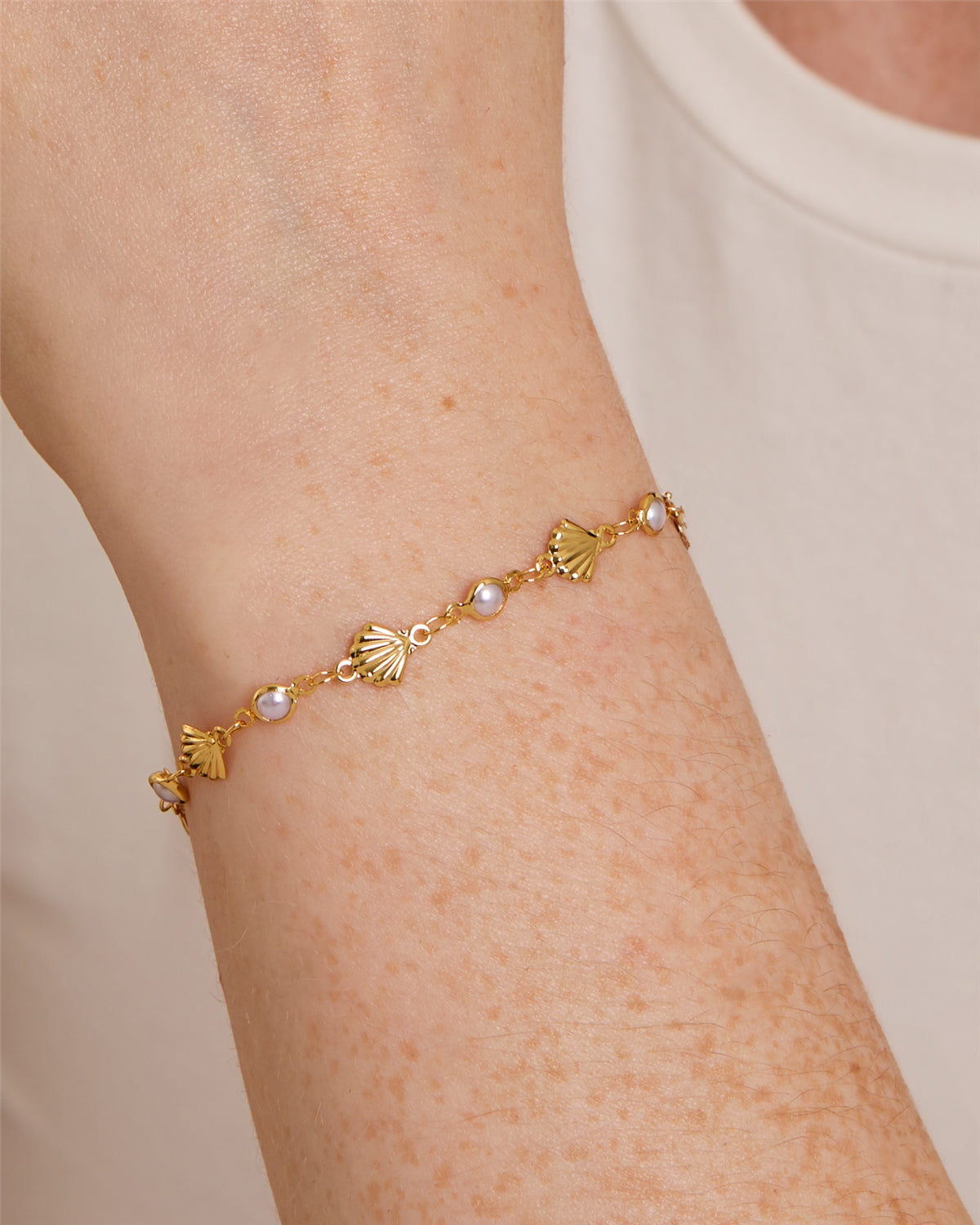 August Woods Gold Shell Pearl Bracelet