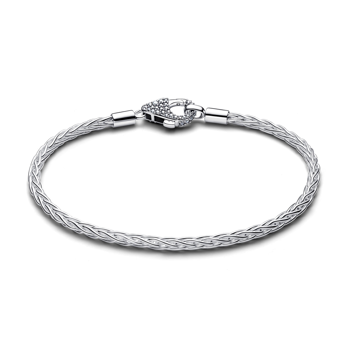 Pandora Silver Pavé Clasp Foxtail Chain Charm Bracelet