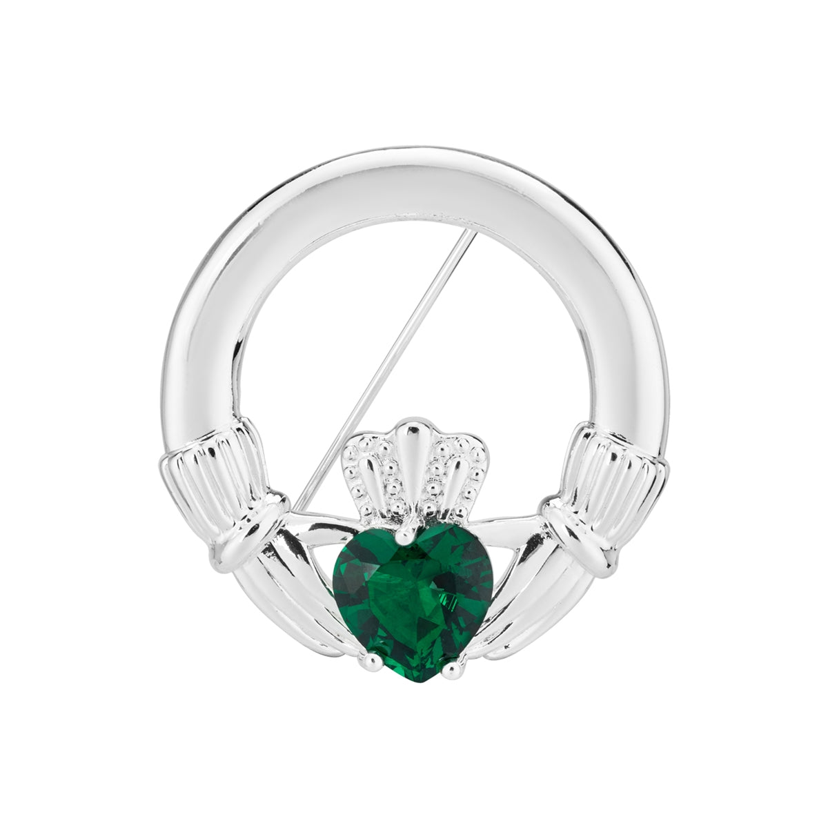 Karma Silver Green Claddagh Brooch