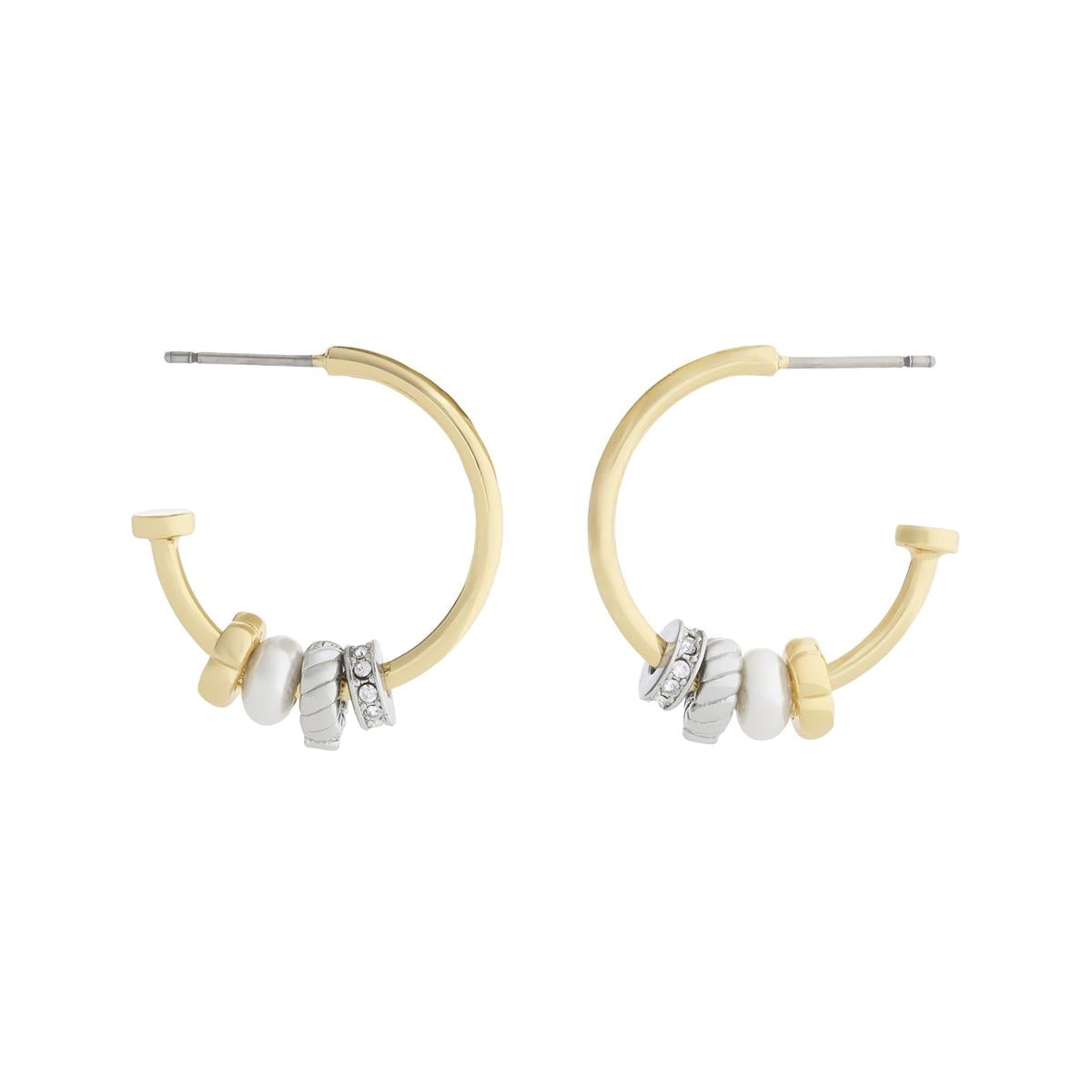 Coach Gold Signature Rondelle Charm Hoop Earrings