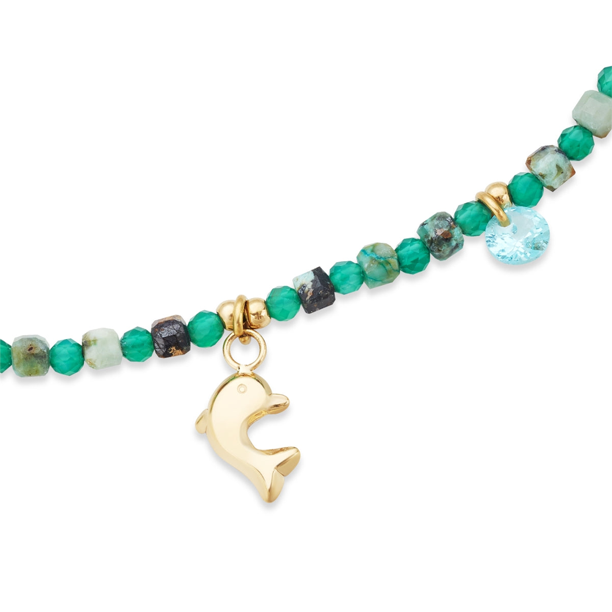 Over & Over Gold Stainless Steel Green Agate Anklet