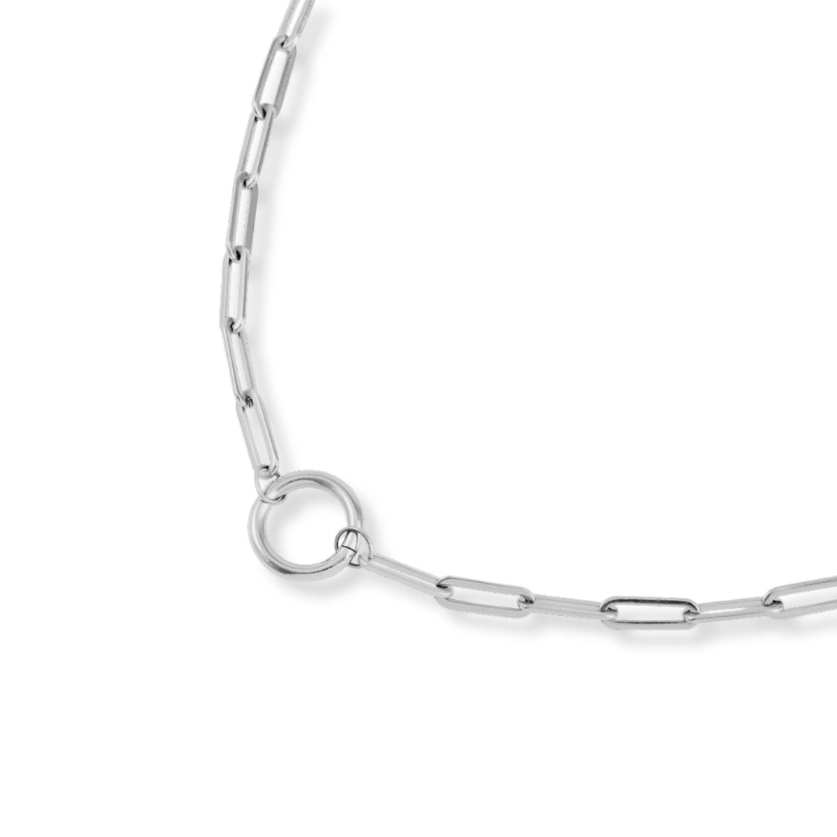 Over & Over Silver Stainless Steel Ring Clasp Charm Necklace